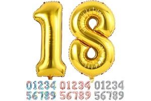 Ponmoo Foil Palloncini Numeri 18 81 Oro, Gigante Numero 0 1 2 3 4 5 6 7 8 9 10-19 20-29 30 40 50 60 70 80 90 100, Gonfiabili Pallone per Anniversario, Decorazione Feste di Compleanno Palloncino