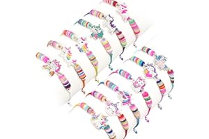 AUAUY Friendship Bracelets, Colorful Kids Bracelets, Adjustable Beaded Bracelets for Girls, Colorful Flat Beads Bracelets, Party Bag Fillers for Kids Christmas Birthday Party Favours