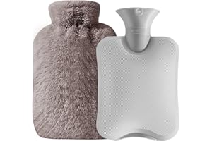 LIFOCI Bouillotte eau Chaude Peluche - 2L Bouillotte avec Housse en Peluche Douce, Bouillotte PVC pour Taille, Dos, Blessures Sportives(Café)