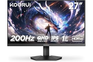 KOORUI Ecran PC Gamer 27 Pouces, Fast IPS 200Hz HDR 400 1ms, Gaming Ecran Ordinateur, DCI-P3 95% 350 nit, Adaptive-Sync,Compatible VESA 75 * 75mm, HDMI 2.0/DP1.4