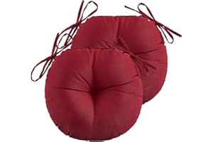 THEAQUE Lot de 2 coussins de chaise de bistrot ronds imperméables touffetés avec attaches pour meubles de terrasse – 38,1 cm (bordeaux)