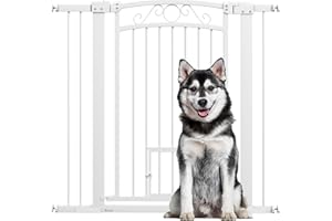PawHut Barrera para Perros Puerta 76-104 cm Barrera de Seguridad para Perros con 2 Extensiones 7/14 cm Fácil Montaje Cierre Automático Doble Bloqueo para Escaleras y Puertas Blanco