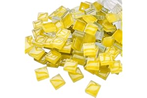 Yatinkim 160g Kristall Quadrat Glasmosaik Fliesen für Basteln Mosaik Steine DIY Handwerk Deko Kinder Erwachsene Hobbys Badezimmer Dekorationen Gelb 1x1 cm