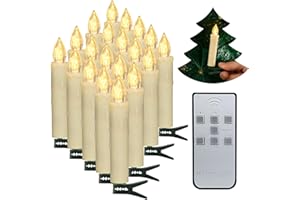PChero Velas para arbol de Navidad, 20 Velas cónicas de batería parpadeantes sin llama LED con control remoto para la fiesta en el hogar Decoración de árboles de Navidad al aire libre en interiores