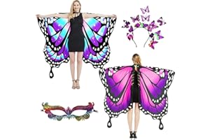 plainshe Butterfly Wings Double-Sided, Fairy Wings for Adults, Halloween Costumes for Women, 3PCS Butterfly Cape Set