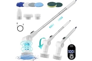 CIRCLIO Fregadora Giratoria Eléctrico, UltraBrush 400 Cepillo de Limpieza Eléctrico con 8 Cabezas de Cepillo Reemplazables 6 Ángulos de Rotación Mango Ajustable 2 Velocidade Cepillo de Limpieza Inalámbrico