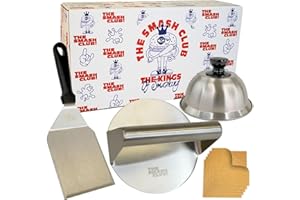 takko livin Smash Burger Kit Profesional de Acero Inoxidable | Smasher Hamburguesa + Prensa Hamburguesa + Aplastador Hamburguesas + Cúpula fundir + Espátula