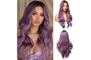 OUFEI Parrucca lunga Ombre viola con frangia parrucche ondulate naturali per le donne parrucche sintetiche naturali resistenti al calore per la festa quotidiana Cosplay indossare