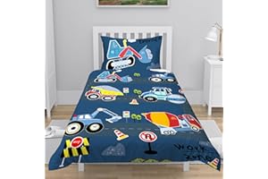 INTOMENG Car Beddings 135×200 for Kids Boys Single Quilt Cover Duvet Cover With Zip Fastening 3D Cars 100% Microfibre Bedding 135×200 Matching 1 Pillowcase 50×75cm 2 pcs Dark Blue