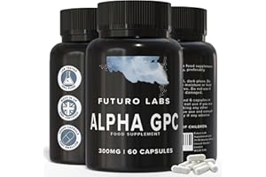 FUTURO LABS Alpha GPC Choline Supplement 600mg per Serving (High Strength) Cognitive Supplements for Memory, Mood & Motivation - Lab Tested, Non-GMO, Nootropic for Brain Made in The UK (60 300mg Capsules)