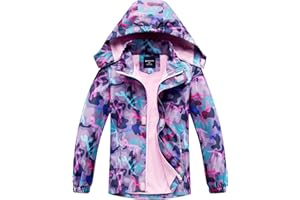 SERENYOU Girls Waterproof Jacket Kids Fleece Lined Windbreaker Raincoat with Removable Hood