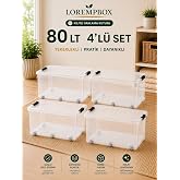 Lorempbox 80 LT B&uuml;y&uuml;k Boy Saklama Kutusu 4&rsquo;l&uuml; Set | Depolama, &Ccedil;ok Ama&ccedil;lı
