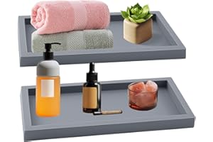 YOWMINA Plateau Salle de Bain, Lot de 2 Plateau Décoratif, Plateau Rectangulaire, Organisateur Comptoir Lavabo Salle de Bain, Plateau de Toilette pour Bougies, Savon, Tissus, Serviette