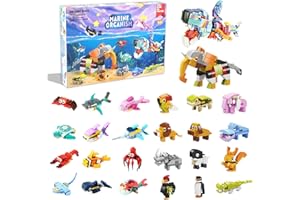 23GUANYI Calendrier de l'avent 2024 Enfant, Blocs de Construction de Noël Jouets de Compte à Rebours de 24 Jours Cadeau Surprise de Compte à Rebours Noël 12 en 1 pour Enfants, Garçons et Filles 3+