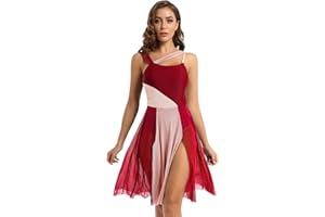 LiiYii Robe Femme Robe de Danse Classique Latin Tango Jazz Justaucorps Gymnastique Tutu Robe Asymétrique Ouvert Haut Halter Bretelles Robe Soirée Cocktail XS-XL