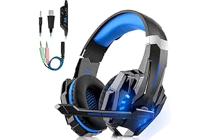 Laspi Casque Gaming avec Micro, Gaming Headset pour PS5 PC PS4,Casque Gamer avec LED Stéréo Bass Micro Réglable avec Micro 3.5mm Jack pour Mac, Ordinateur Portable, Xbox, X-Series, Switch, PC Gaming