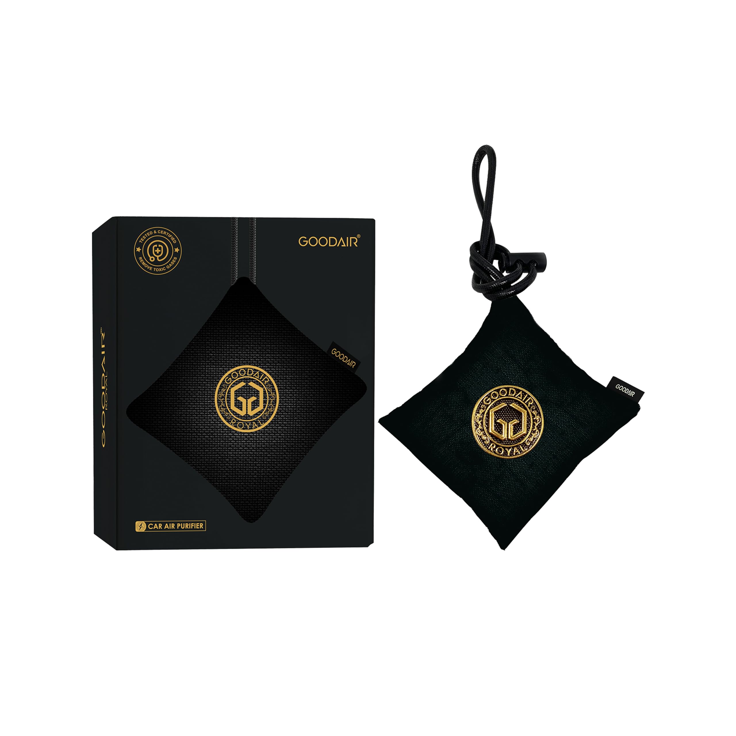 GOODAIR Royal Premium Non-Electric Car Air Purifier | Super Black | Activated Carbon Technology for 24/7 Air Protection | Certified to Absorb Toxic Gases | Elegant Handcrafted Design