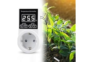 Vaileal Thermostat Steckdose, Temperaturregler, Digitaler Temperaturregler mit Fühler, Wasserdicht Temperaturschalter, Smart Thermostat Heizung für Gewächshaus Glasbehälter Gewächshaus Samenkeimung