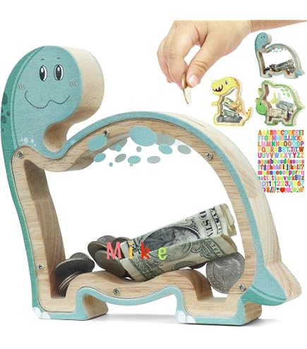 Lakpopya Tirelire Personnalisée en Bois de Lettres A à Z pour Enfant Fille Garçon - Transparente pour Billet, avec Autocollant Marqueur Tournevis (M