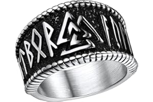 FaithHeart Bague Homme Viking Runes Acier Inoxydable,Bagues Anneau Runique Nordique Taille 54-64,Bijoux Vikings Gothique Vintage pour Homme Femme Ado Garçon (Boîte Cadeau)