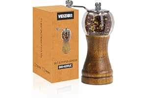 VEIZIBEE Classic Roast - Juego de molinillo de pimienta manual negro y molinillo de sal marina, estilo retro, madera, acrílico, cuchillas de cerámica, mango de metal (1pcs, 6in(15cm)