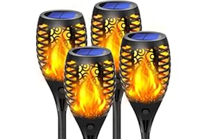 Marlrin Llama Solar Luces, 4 Pack Luz de Llama Solar de Exterior Antorcha Luces Solares Lampara Solar Impermeables Auto ON/OFF llamas Danzantes Decoración Luces para Exteriores, Jardín, Pasillo