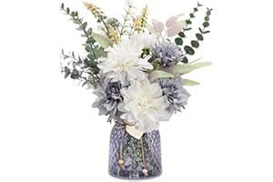 Silvotek Kunstblumen im Topf - Künstliche Blumen Tischdeko Wohnzimmer mit Eukalyptus Künstlich, Deko Blumen Fake Flowers für Fensterbank Deko und Schlafzimmer Deko - Glasvase inklusive