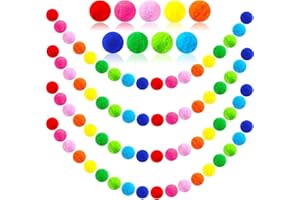 DANDUOLAI 4 Pack 26.3 Feet Colorful Christmas Pom Pom Garland Decorations, 30 Balls Rainbow Felt Ball Garland Christmas Hanging Supplies for Xmas Tree Classroom Birthday Party Wall Decor (Colorful)