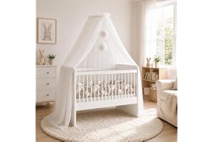 Baby Fancyroom Högkvalitativ sänghimmel för babysäng, sidosäng eller babyvagga, med tofsar av tyll, myggnät (vit/écru)