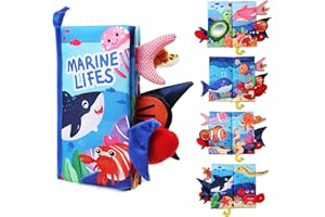 JoyPlus Libros Bebes 0-12 Meses, Libros de Tela Suave para bebés con Espejo, Libro Interactivo Texturas Bebe, Animales Libro Sensorial Suave de Actividades para Bebé Recien Nacido (Mundo de la Océan)