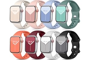 Mastten 8 Stück Sport Armbänder Kompatibel mit Apple Watch Armband 40mm 41mm 42mm 38mm Damen Herren, Weiche Silikon Wasserdicht Band für iWatch Armband SE 3 2 1 Series 11 10 9 8 7 6 5 4 3 2 1, Helle