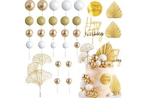 xolear 29 stycken boho tårtdekoration, tårtdekoration blommor | Boho gyllene kulor tårtdekoration återanvändbar för födelsedagar, bröllop, babyparty och tårtdekorationstillbehör (C)