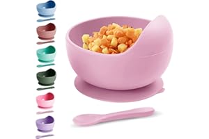 Xabono Baby Plates with Suction BPA Free Suction Plates Easy to Wash Suction Bowls for Baby and Silicone Baby Spoon Ejoyable Desing Baby Bowls First Food Baby Suction Plate Bowl (Pink) (SBBUK2022)