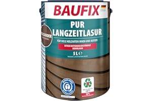 BAUFIX Lasure PU Longue durée palissandre, satinée mate, 5 litres, Lasure pour bois, Pour intérieur et extérieur, particulièrement robuste, pour toutes les essences de bois, résistante aux intempéries