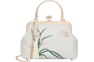 YeBon Retro Schulterkette Messenger Clutch Chinesischer Stil Kran bestickt Jacquard Damen Abendtaschen, Grüner Bambus