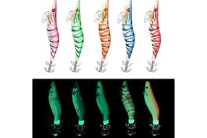 UNIHOC Señuelos de Camarones, 5 Piezas Cebo Duradero para Señuelos de Pesca de Calamar de Plástico Luminoso de Cebo de Calamar para Camarones, Calamares, Pesca Nocturna, Agua Dulce y Salada