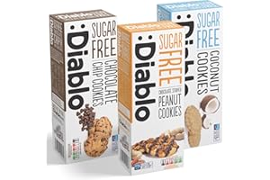 :DIABLO Diablo Sugar-Free Cookies – Mixed Flavours No Sugar Cookies Luxury Biscuits, Healthy Crunchy Snacks Gift Box for Adults, Kids and Families – Coconut, Peanuts, Chocolate Chip, Pack of 3