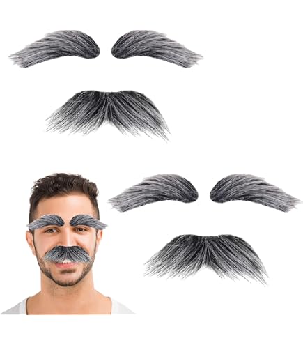 Schnurrbart Zum Ankleben – 2 Sets, Gelb, Inkl. Augenbrauen, Selbstklebend
