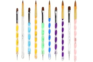 ANGNYA 10pcs Set di pennelli per unghie in acrilico Gel UV, Pennelli per nail art Smalto per unghie Kit per il design delle unghie Nail art, Penna punteggiata Unghie acriliche Strumenti per manicure