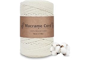 DOBIGER Macramétråd Beige 4mm x 170m - Tjock Bomullstråd för Växtkrukor, Gobelänger och Dekoration