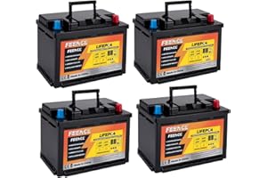 ‎FEENCE 4 PACK of 12V 100Ah LiFePO4 Lithium Batterie MINI Size Height 188cm, 100A BMS Autobatterie, bis zu 15000 Zyklen, Mini-Größe für Wohnwagen, Wohnmobile, Boote, Trolling-motor, Solar