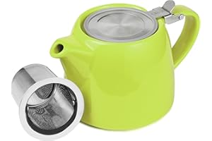 ORNA THE SOUL OF YOUR HOME ORNA Ceramic Loose Leaf Teapot with Infuser Strainer and Lid – Small Porcelain Tea Pot Brewer for One or 2 Person – 550ml / 18.6 Oz – Lime