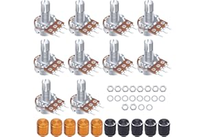 Taiss/10 Pezzi 100K Ohm Potenziometro 3 Terminali cono Lineare Rotante Potenziometro tipo B,per Controllo Audio Volume B100K+Manopola(Nero e Oro Ciascuno 5) con Dado e Rondella WH148-B100K