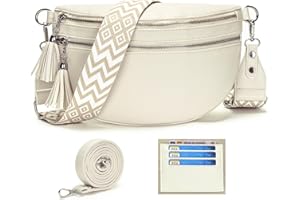 LANXINGLUO Riñonera Mujer Beige Grande Bolso Bandolera Piel Sintética Bolsa Mujer Moda Con ranura para tarjeta de crédito y 2 correas de hombro