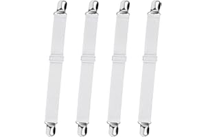 WASAII 4pcs 50cm-250cm Bed Sheet Clips Sheet Straps For Bedding Adjustable Bed Sheet Fasteners Elastic Fitted Sheet Straps With Clips White Sheet Clips For Bedding Mattress Covers Sofa Cushion (White)