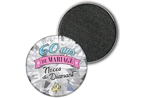 Badgmania Magnet Aimant | Anniversaire 60 Ans de Mariage Noces de Diamant | 3.8cm | Anneaux Mariage