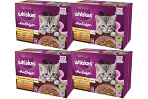 Whiskas Junior Pure Delight Ragout w galarecie mokra karma dla kotów, wielopak, 4 x 12 x 85 g (48 saszetek) dla dorastających kotów w wieku od 2 do 12 miesięcy