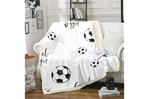 Loussiesd Jungen Fußball Flanell Fleecedecke Sportthema Wohndecke Kinder Fußball Muster Kuscheldecke 150x200cm Für Kinder Männer Schwarz Weiß Decke