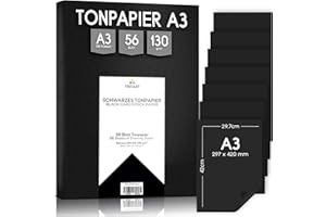 Tritart Tonpapier Schwarz A3 110g/m² - 60 Blatt schwarzes Papier - Tonzeichenpapier Bastelpapier - Fest und Stabil - Zeichenpapier Scherenschnittpapier - Schwarze Pappe