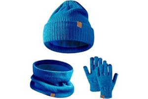 MUNSKT 3 PCS Kids Winter Hat Scarf Gloves Set Warm Thermal Knitted Beanie Cap Snood Neck Warmer Touchscreen Mitten Soft Fleece Lining Elastic for Children Aged 5-12 Outdoor Sports